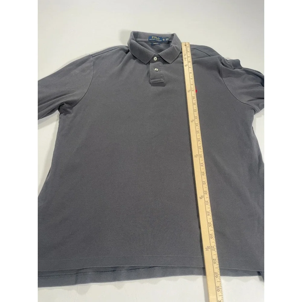 Polo Ralph Lauren‎ Polo Shirt Mens XL Gray Long Sleeve Red Pony Cotton Casual